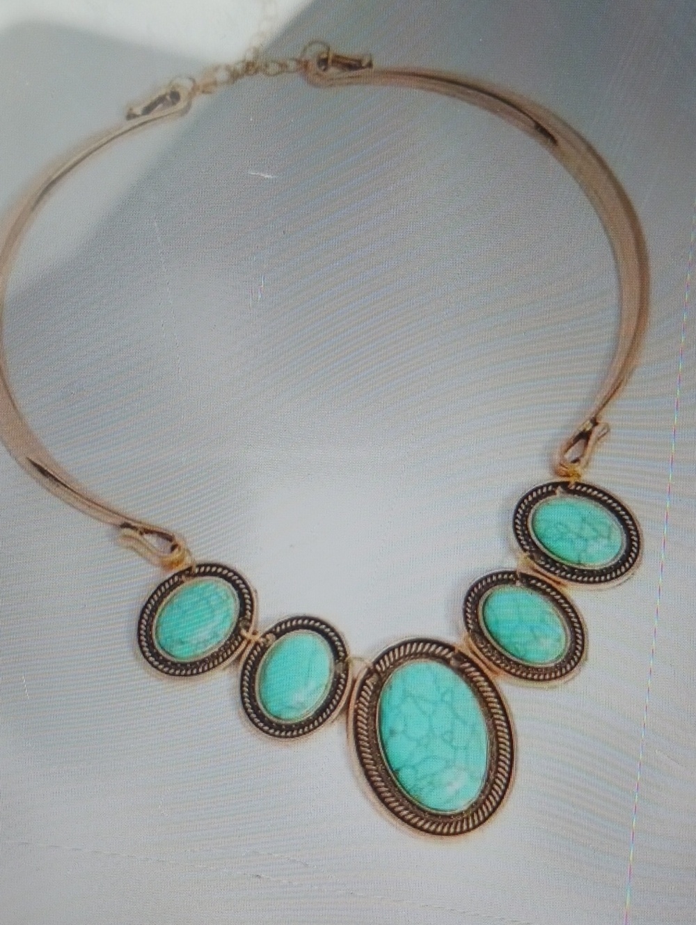 Gold-Tone Necklace with Turquoise Oval Stones